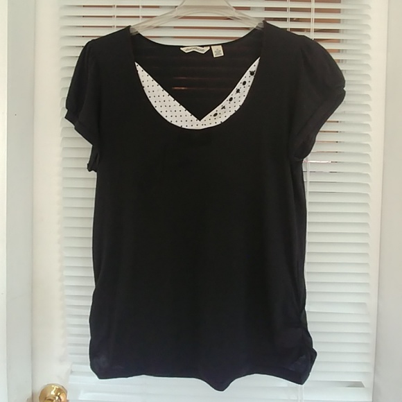 Black Top with Black & White Polka Dot Collar 2X - Picture 3 of 8